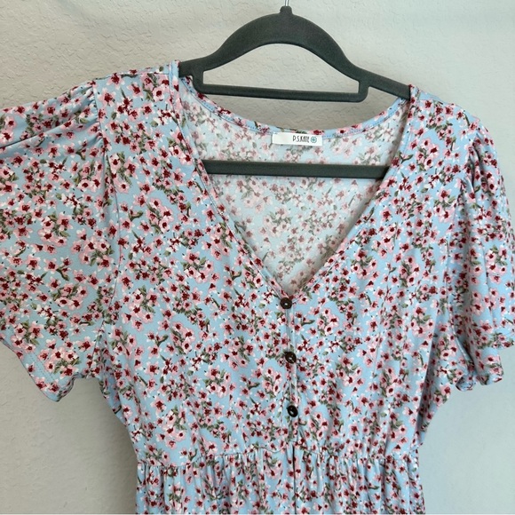 Blue Floral Ruffle Accent Maternity Dress - Picture 5 of 7